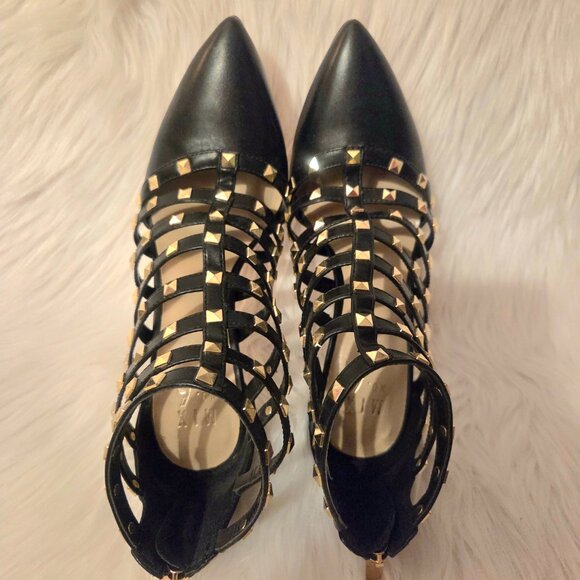 MIX No.6 Danela Black Leather Studded Embellished Stiletto Heel Pumps Size 7.5 - Picture 7 of 12